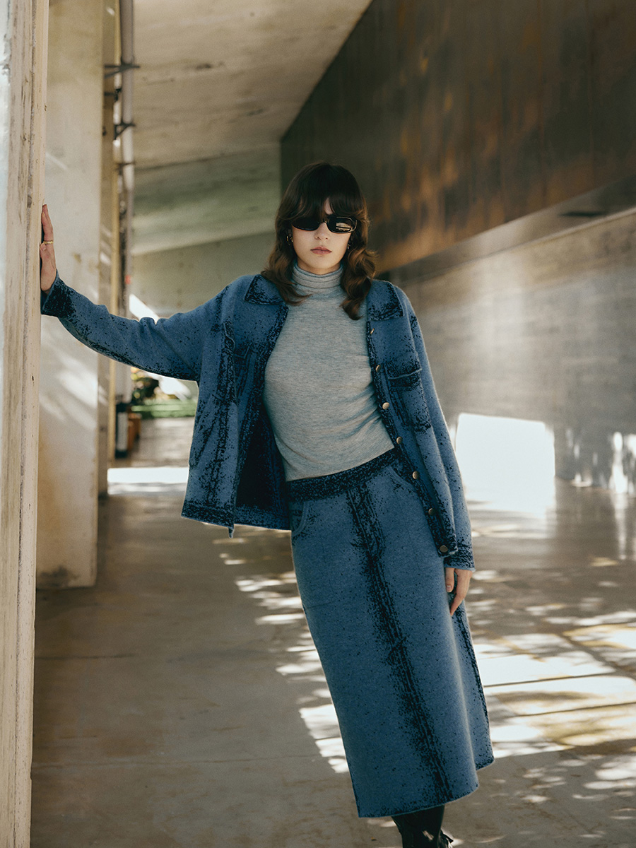 Denim Jacquard Skirt Set